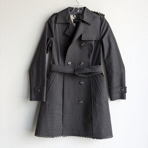 NWT Banana Republic 100% cotton gray eyelet scallop edge trench coat
